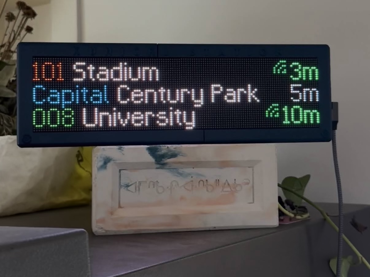 Transit Tracker showing arrival times for routes 101, Capital Line and 008.